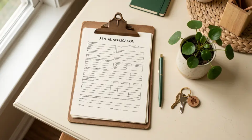 Rental application on a clipboard with house keys